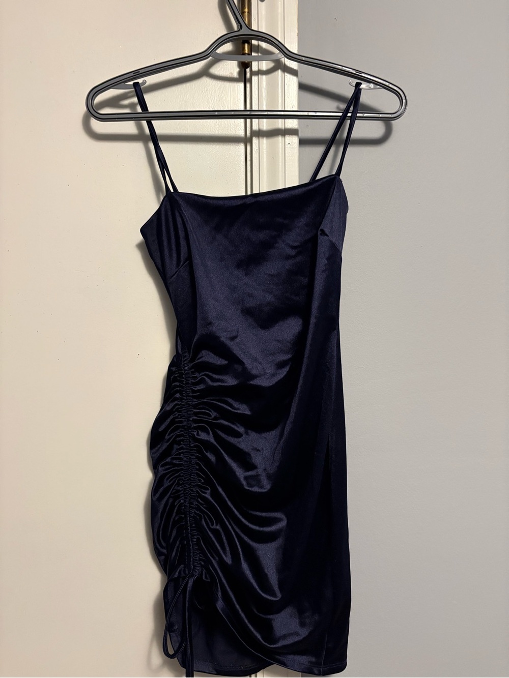 Windsor Navy Satin Slip Dress with Heart Logo Tag